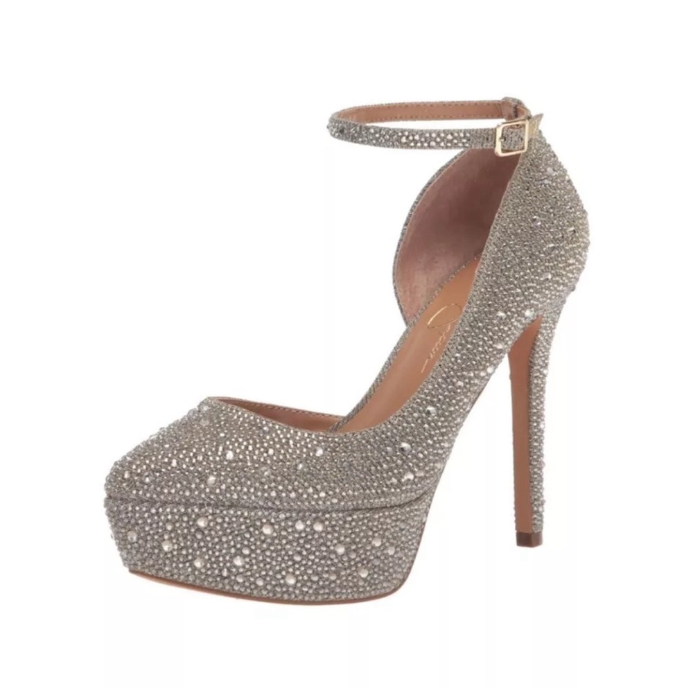 Jessica Simpson Ormanda Gold Embellished Platform Pumps 6M - Glamorous & Chic